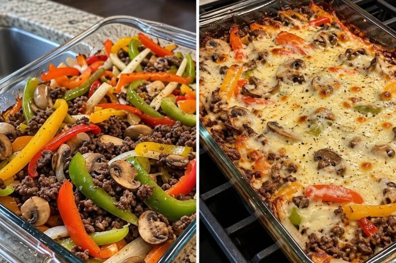 Low-Carb Philly Cheesesteak Beef Casserole