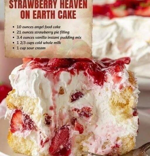 Strawberry Angel Food Cake Dessert with Layers of Cream, Pudding, and Berries