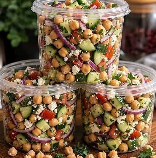 Easy Mediterranean Chickpea Salad with Cucumber, Feta, and Fresh Herbs