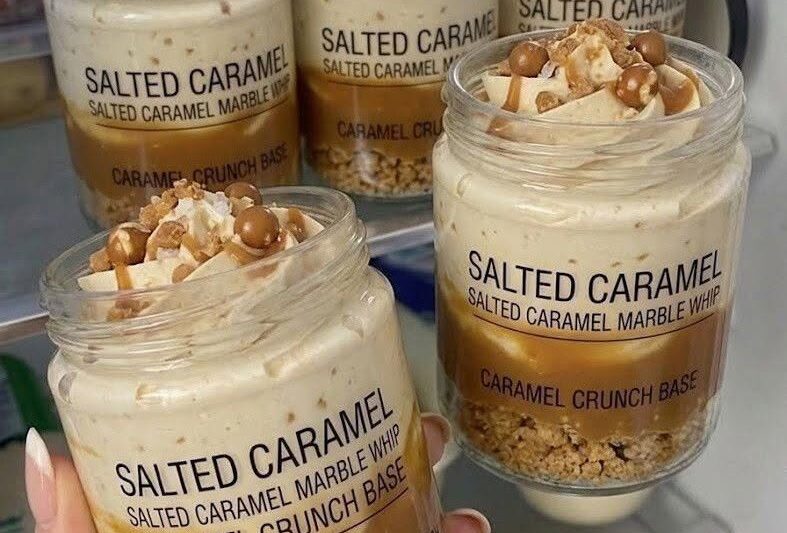 Fluffy Salted Caramel Cheesecake Whip with a Caramel Swirl