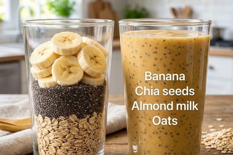 Creamy Banana Oat Chia Breakfast Smoothie Easy & Filling